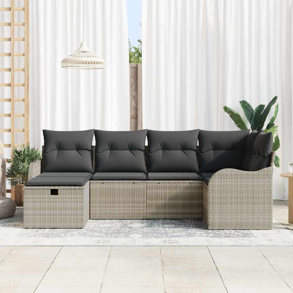 6-delige tuinset met kussens in lichtgrijs poly rattan