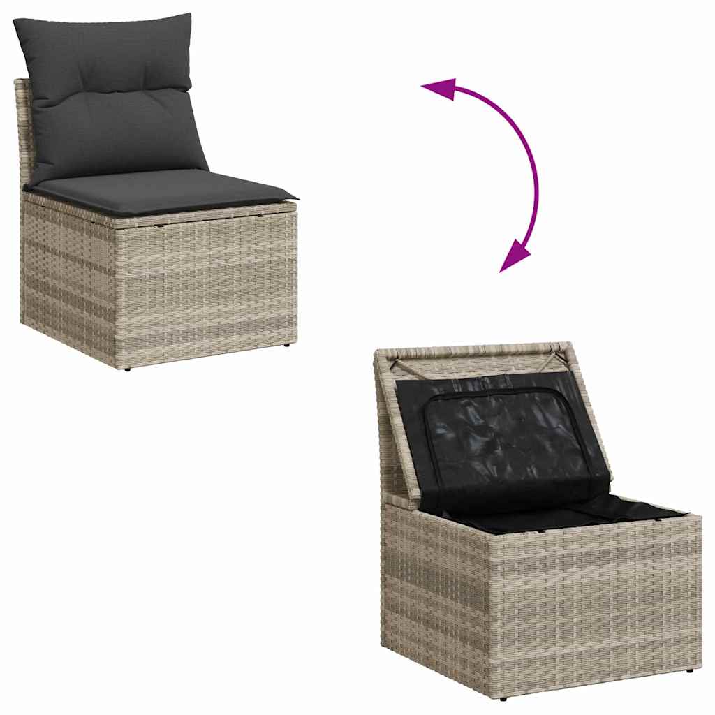 6-delige tuinset met kussens in lichtgrijs poly rattan