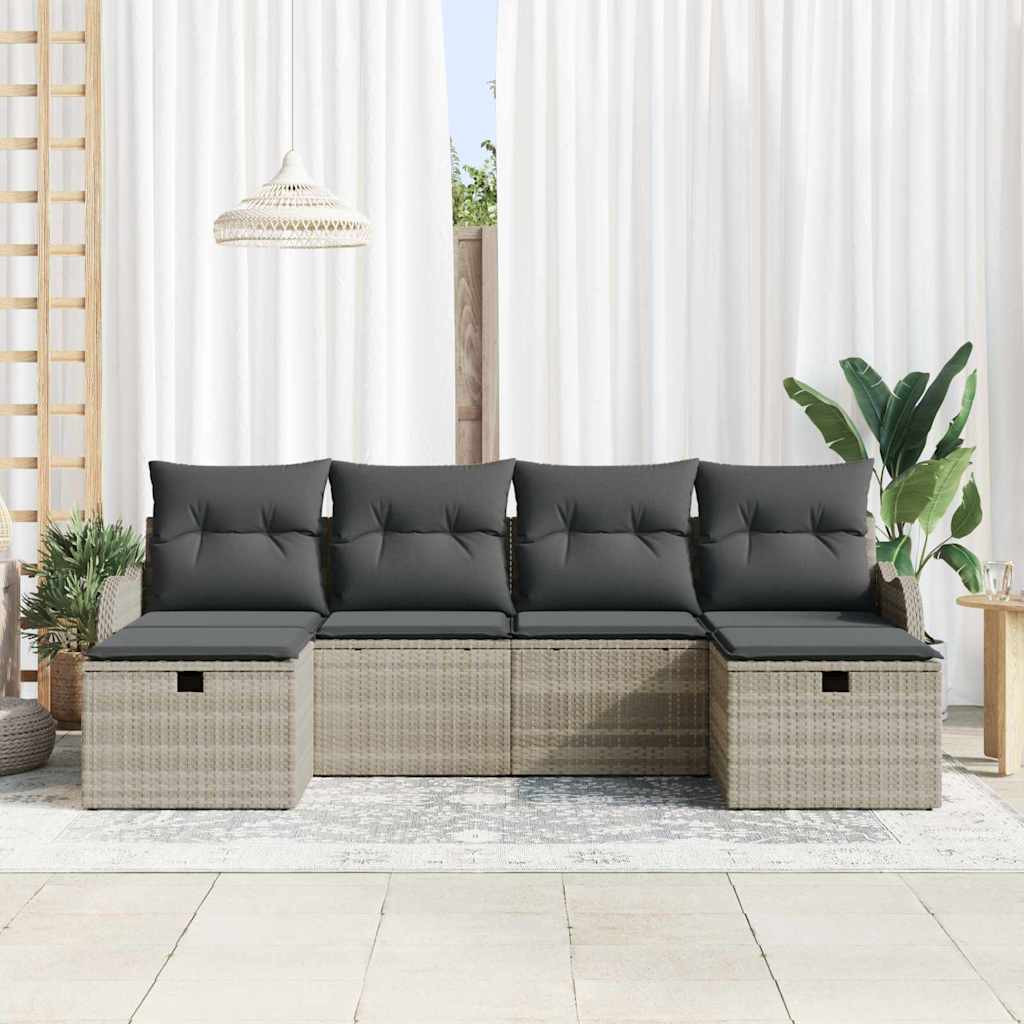 6-delige tuinset met kussens in lichtgrijs poly rattan