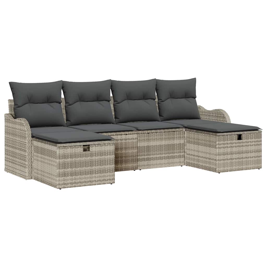 6-delige tuinset met kussens in lichtgrijs poly rattan