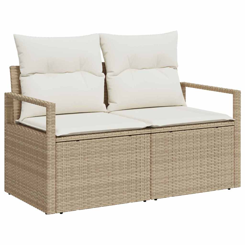 6-delige tuinset met kussens in beige poly riet