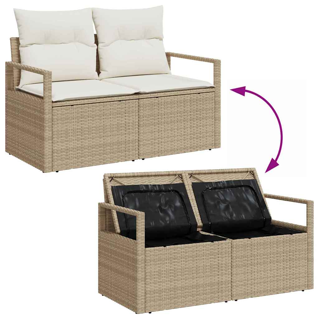 6-delige tuinset met kussens in beige poly riet