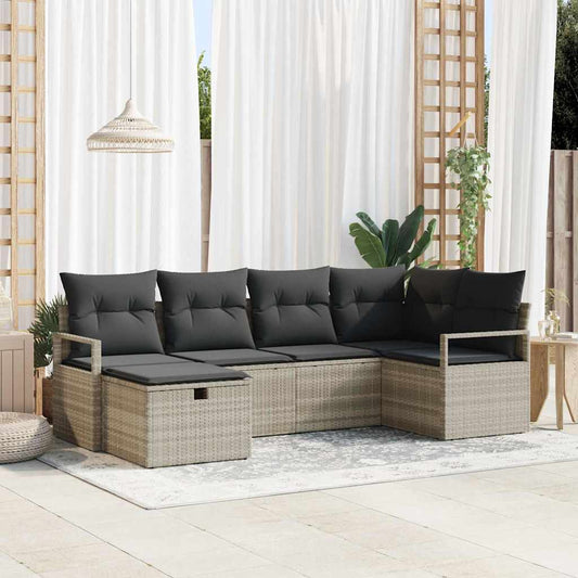 6-delige tuinset met kussens in lichtgrijs poly rattan