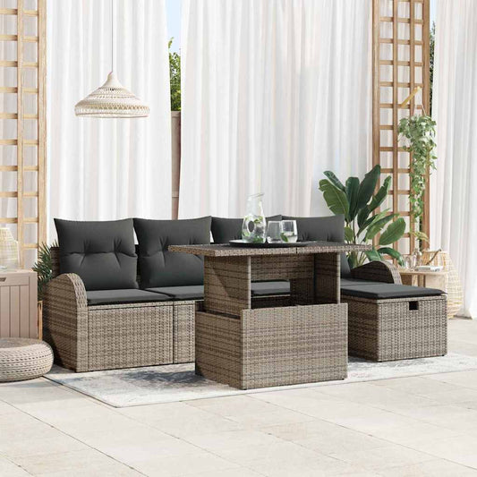 6-delige tuinset met kussens in grijs poly rattan