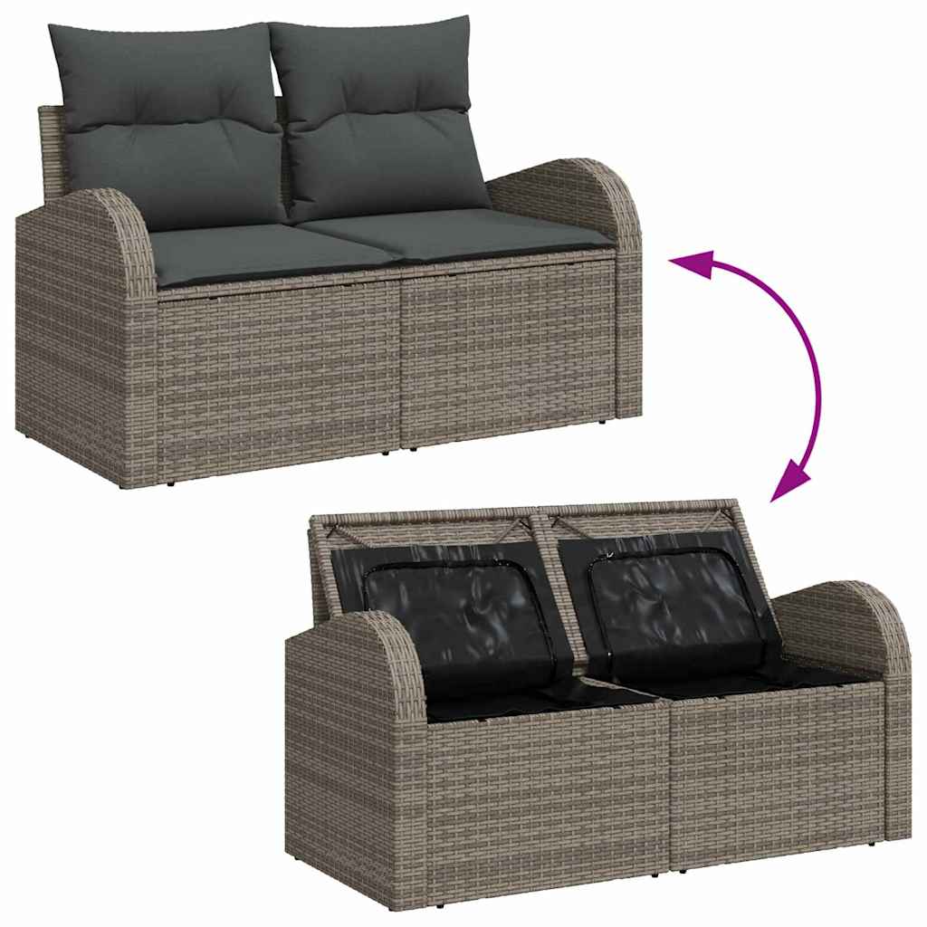 6-delige tuinset met kussens in grijs poly rattan