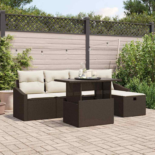 6-delige Tuinset met Kussens in Bruin Poly Rattan