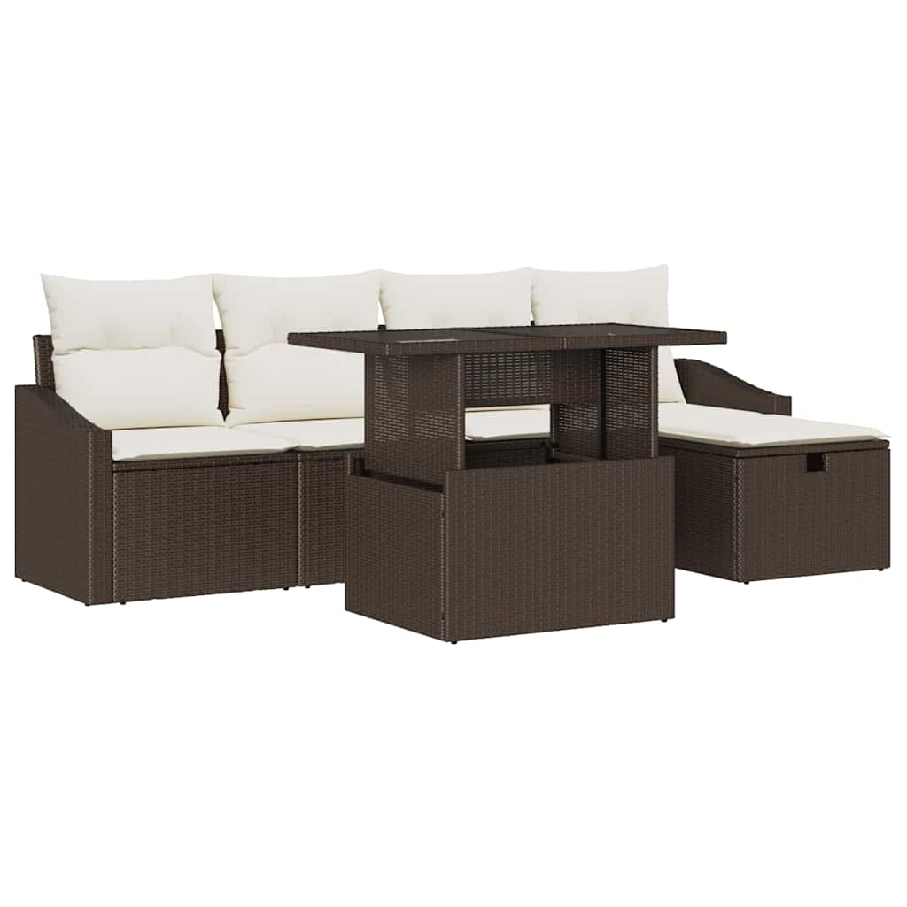 6-delige Tuinset met Kussens in Bruin Poly Rattan