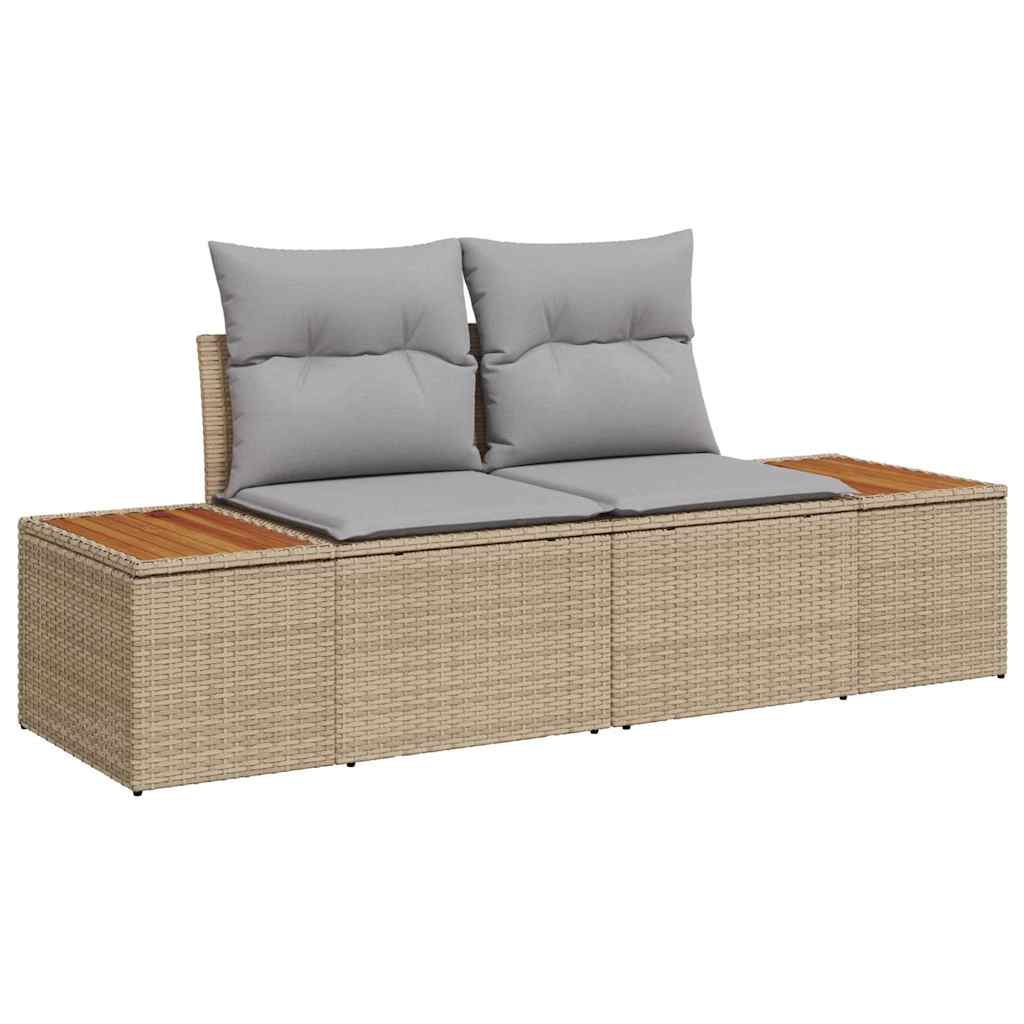 6-delige tuinset met kussens in beige poly rattan en acaciahout