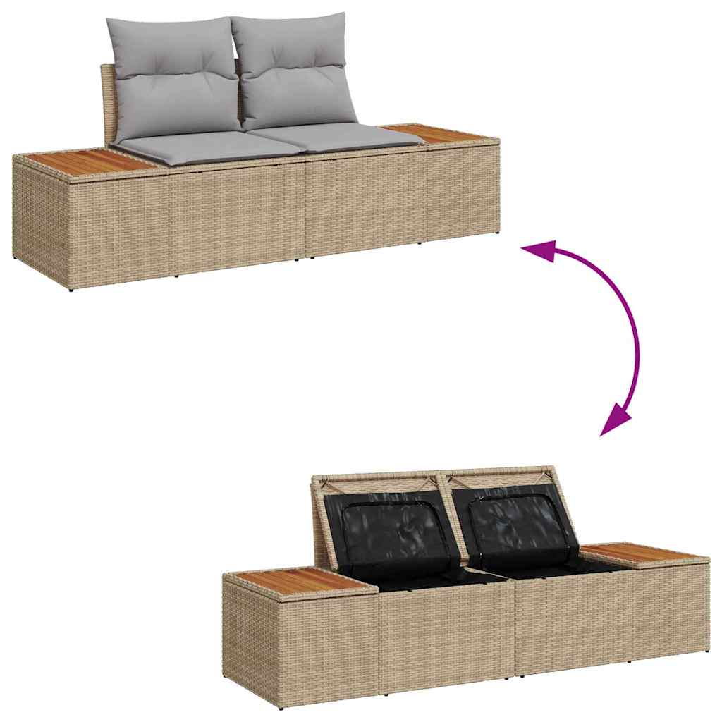6-delige tuinset met kussens in beige poly rattan en acaciahout