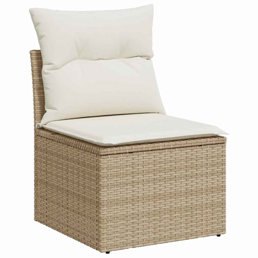 10-delig Tuin Sofa Set met Kussens in Beige van Poly Rattan en Acacia.