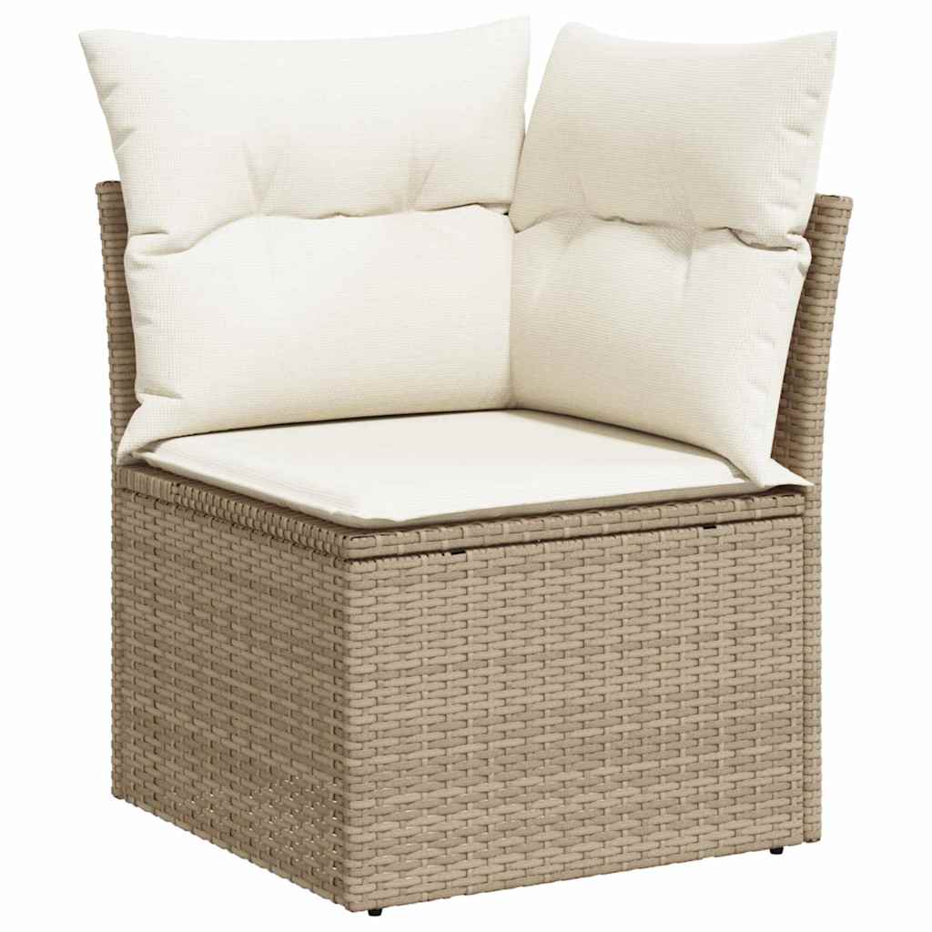 10-delig Tuin Sofa Set met Kussens in Beige van Poly Rattan en Acacia.