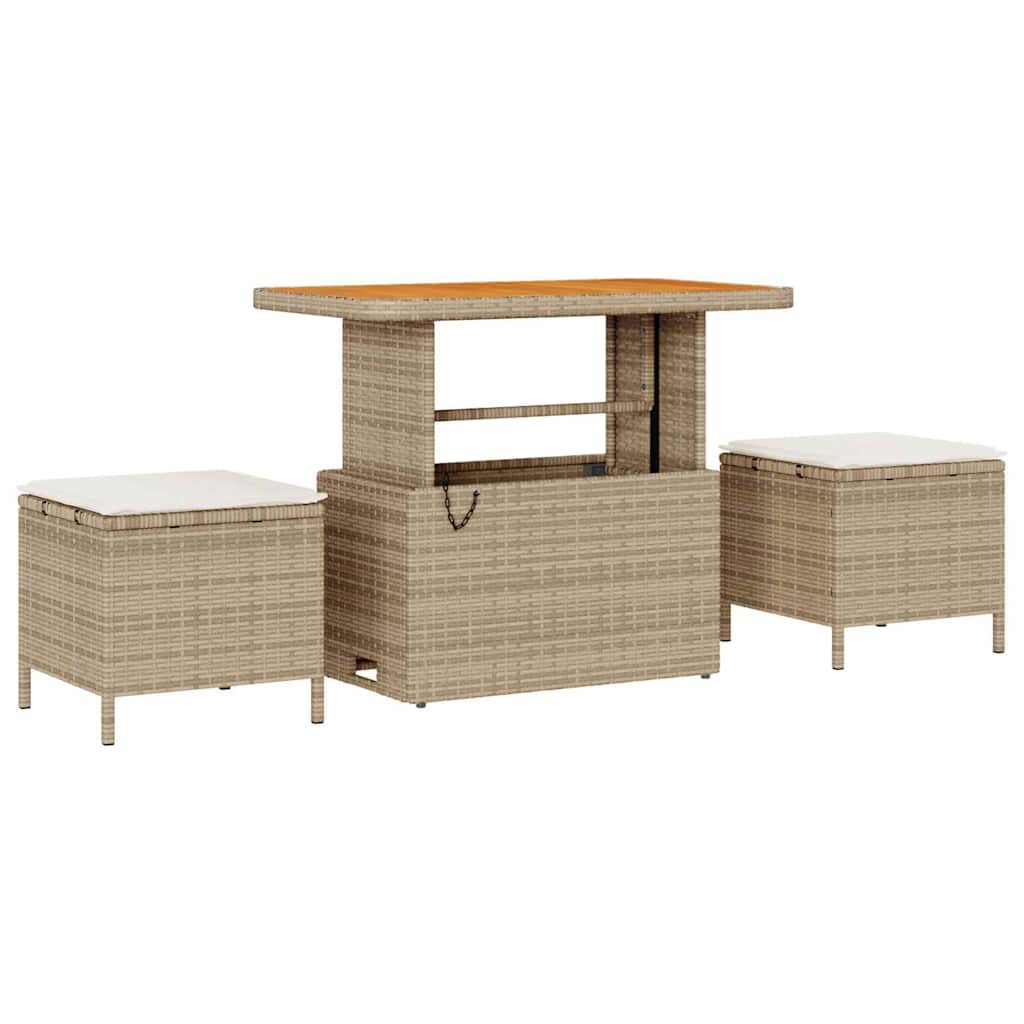 10-delig Tuin Sofa Set met Kussens in Beige van Poly Rattan en Acacia.