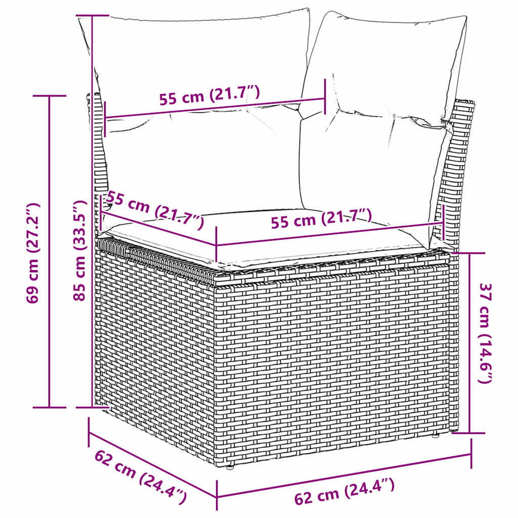 10-delig Tuin Sofa Set met Kussens in Beige van Poly Rattan en Acacia.