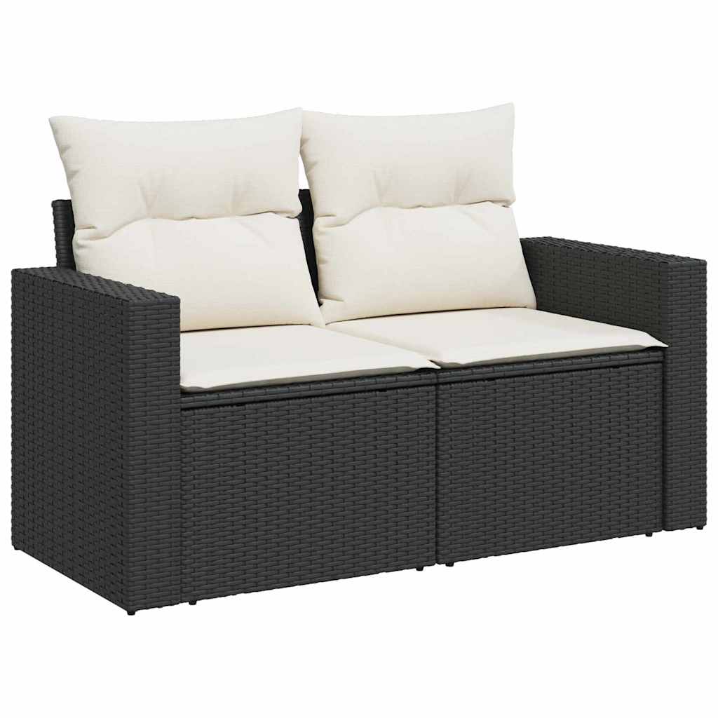 10-delig Tuinbankstel met Kussens in Zwart van Poly Rattan en Acacia