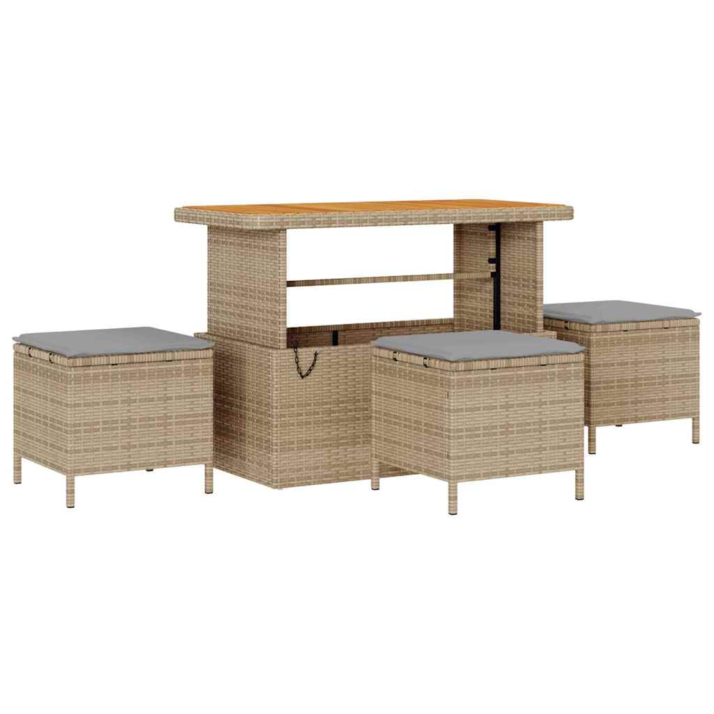 10 Delige Tuin Sofa Set met Kussens Beige Poly Rattan Acacia