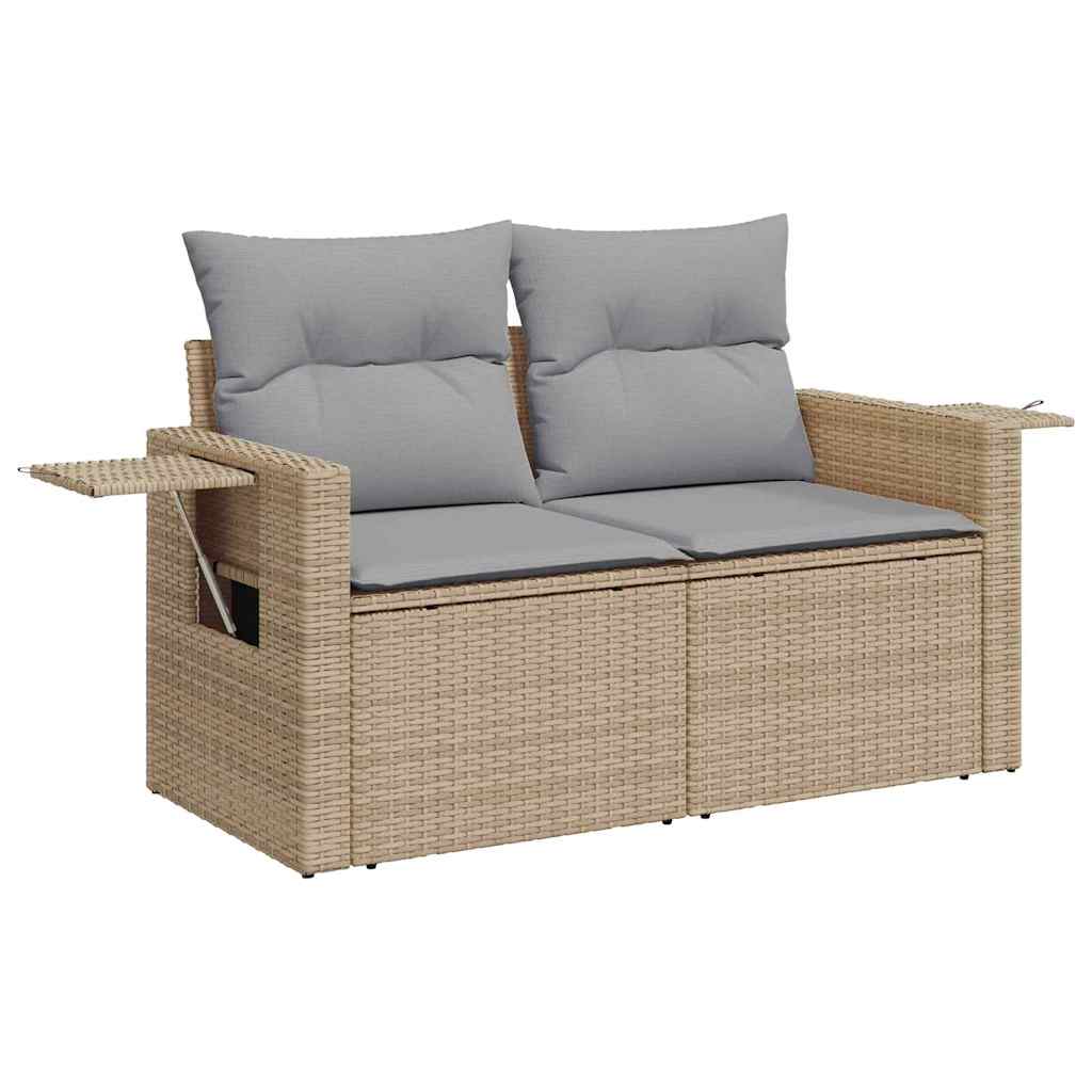 10 Delige Tuin Sofa Set met Kussens Beige Poly Rattan Acacia