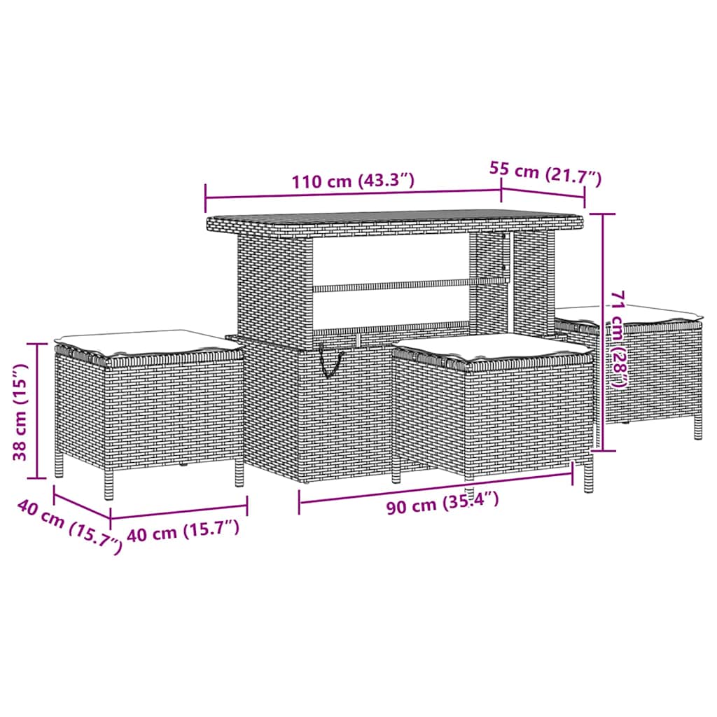 10 Delige Tuin Sofa Set met Kussens Beige Poly Rattan Acacia