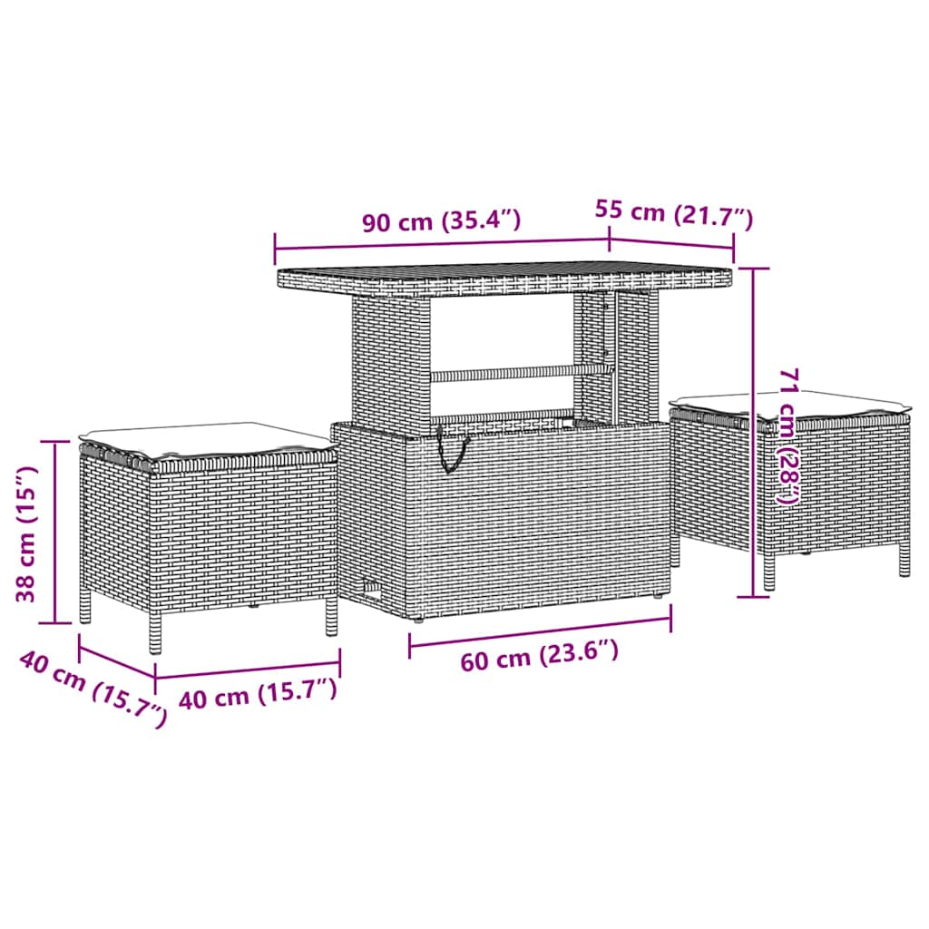 10-delig tuinsofa-set met kussens in zwart poly riet en acacia.