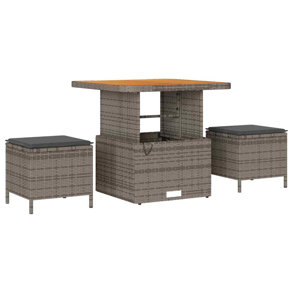 10-delige lounge set voor buiten met kussens van grijs poly rattan en acacia