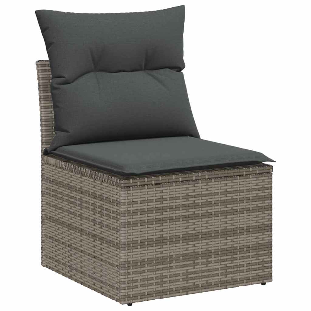 10-delige lounge set voor buiten met kussens van grijs poly rattan en acacia