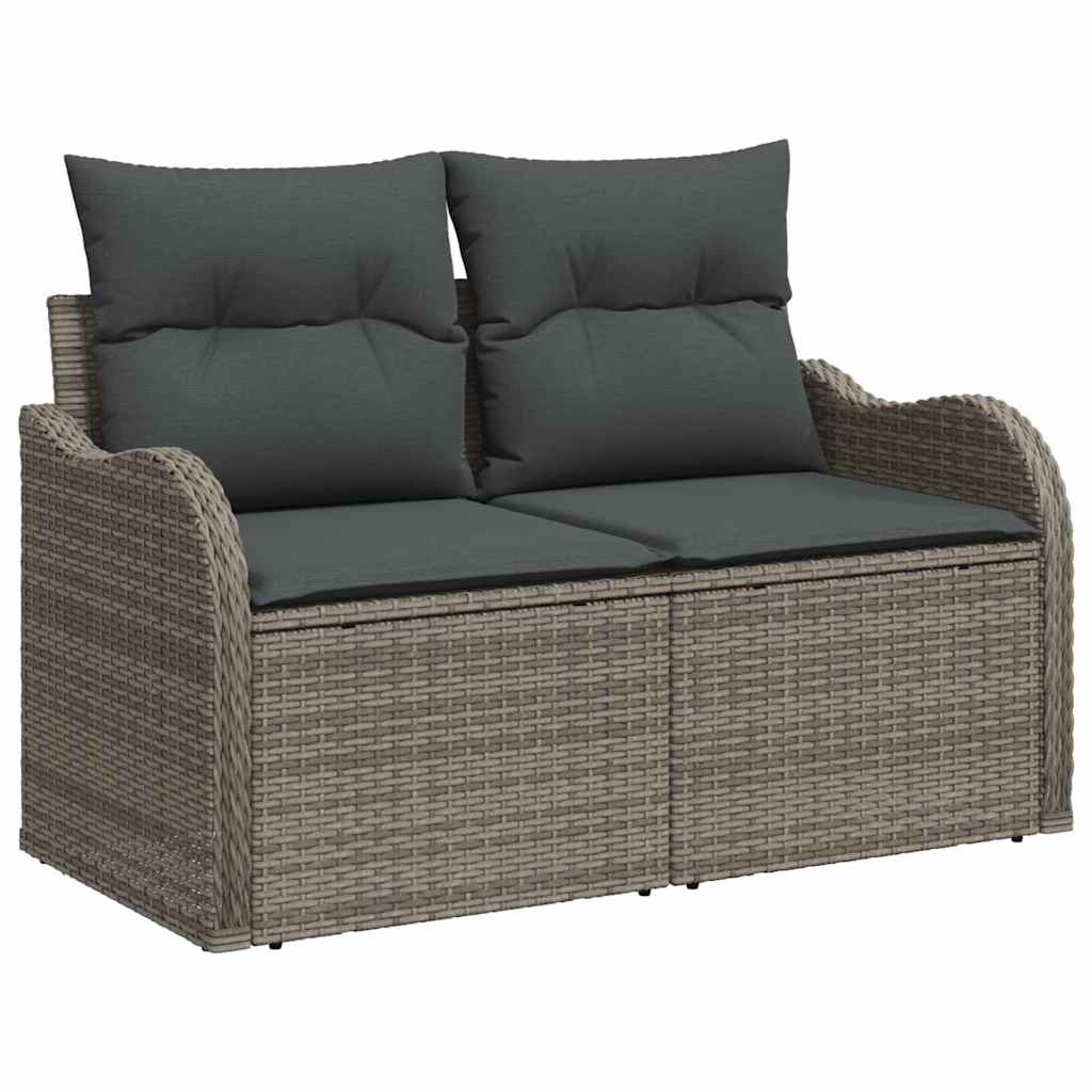 10-delige lounge set voor buiten met kussens van grijs poly rattan en acacia