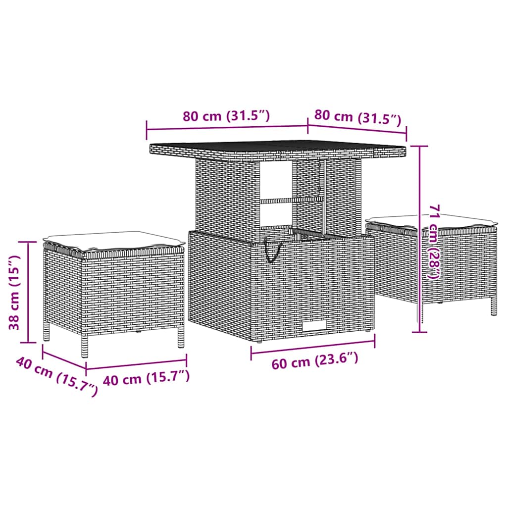 10-delige lounge set voor buiten met kussens van grijs poly rattan en acacia