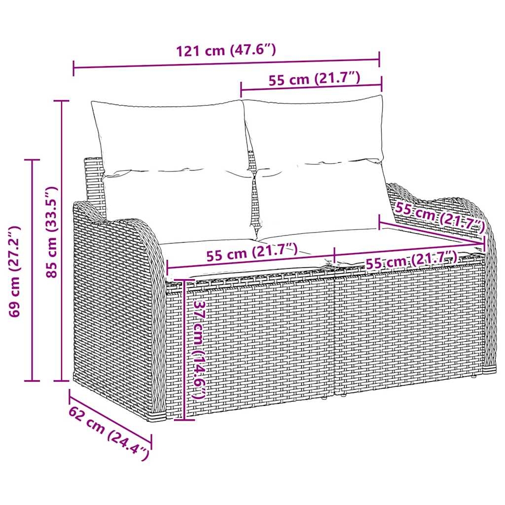 10-delige lounge set voor buiten met kussens van grijs poly rattan en acacia