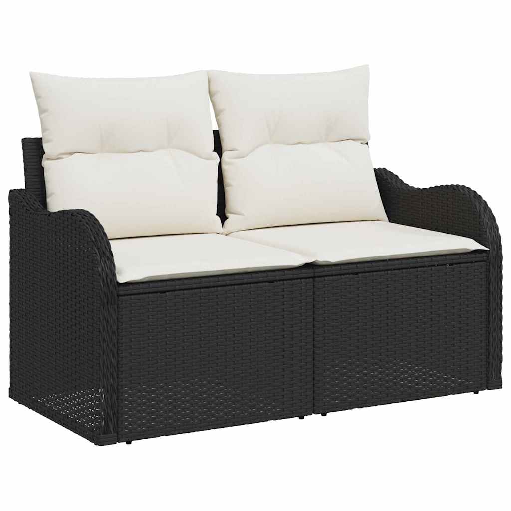 10-delig tuinset met kussens van zwart poly rattan en acacia