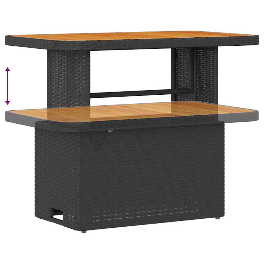 10-delig tuinset met kussens van zwart poly rattan en acacia