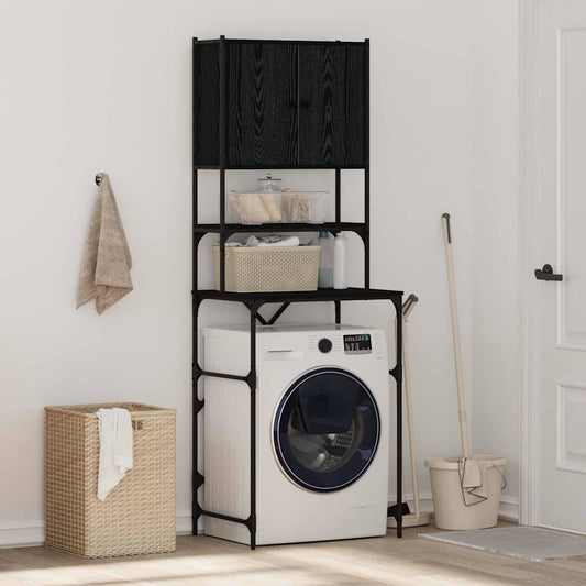 wasmachinekast Zwart Eiken 68x48.5x194 cm