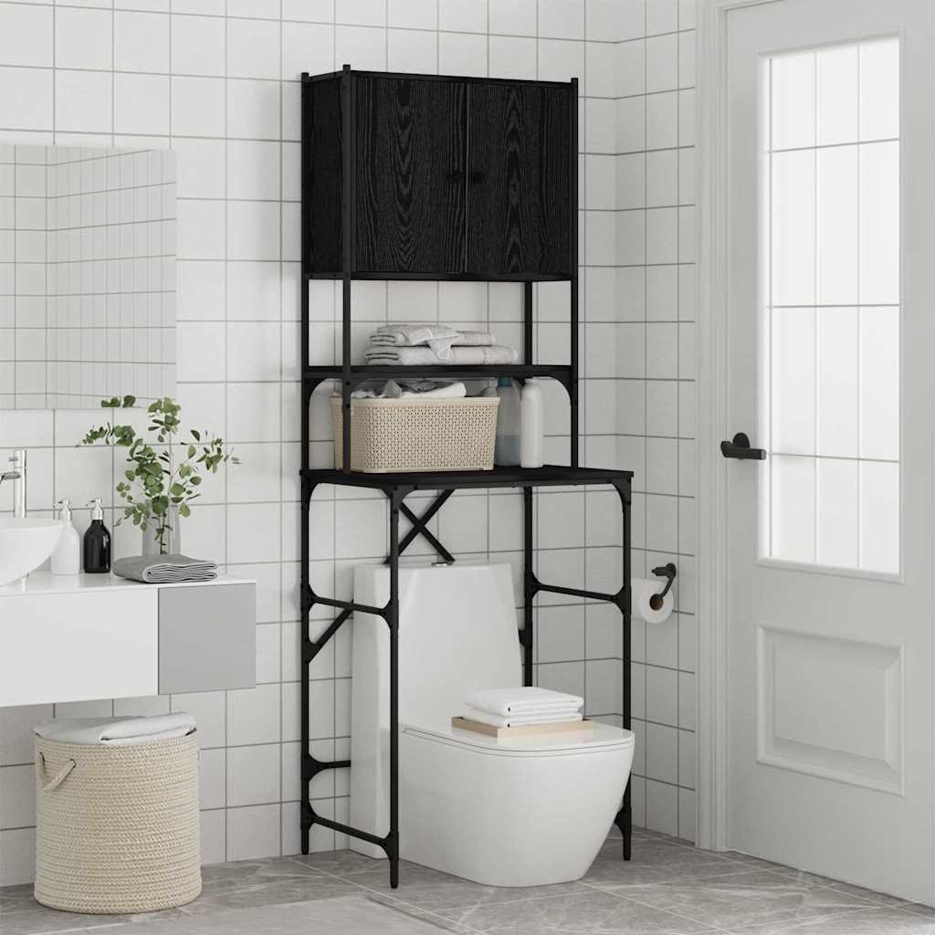 wasmachinekast Zwart Eiken 68x48.5x194 cm