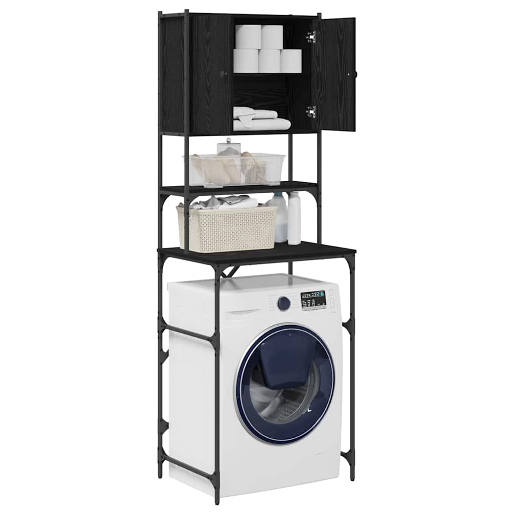 wasmachinekast Zwart Eiken 68x48.5x194 cm
