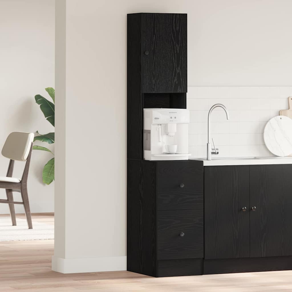 Keukenkast met lade met plank Zwart eiken Bewerkt hout