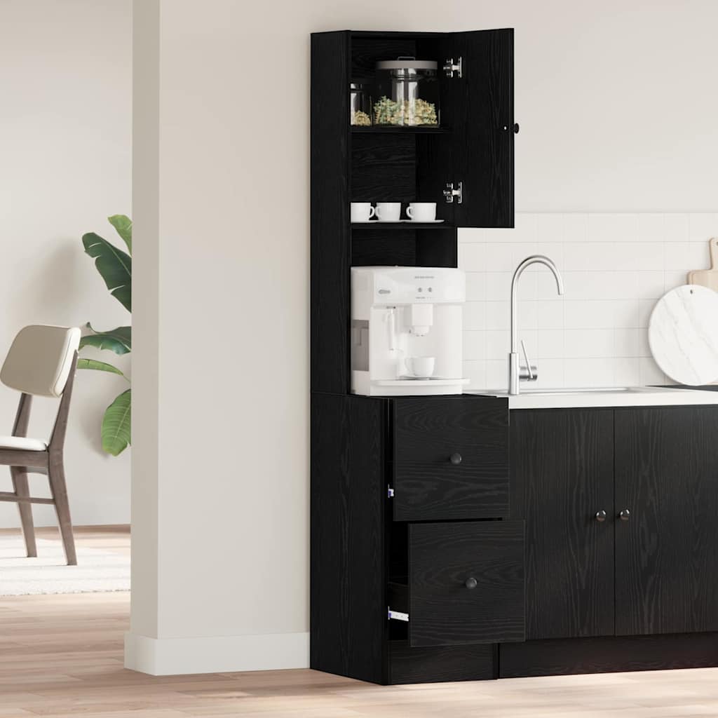 Keukenkast met lade met plank Zwart eiken Bewerkt hout