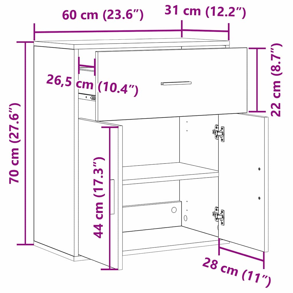Dressoir met lade met plank met opslag met de deur Oud hout 60 x 31 x 70 cm Bewerkt hout