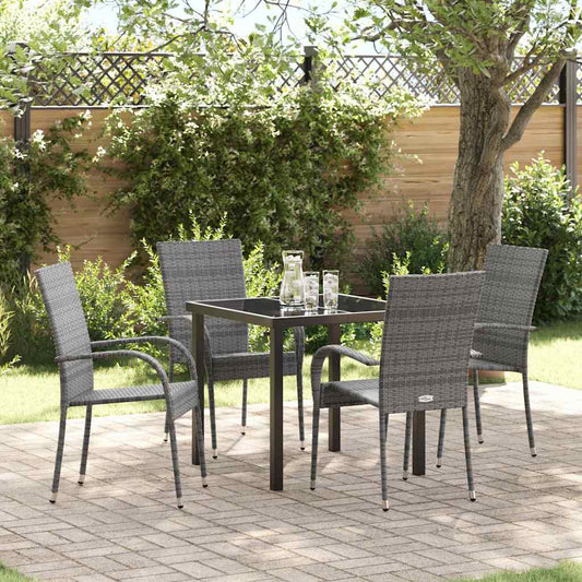 Tuin Eetset 5 pcs Grijs Poly riet
