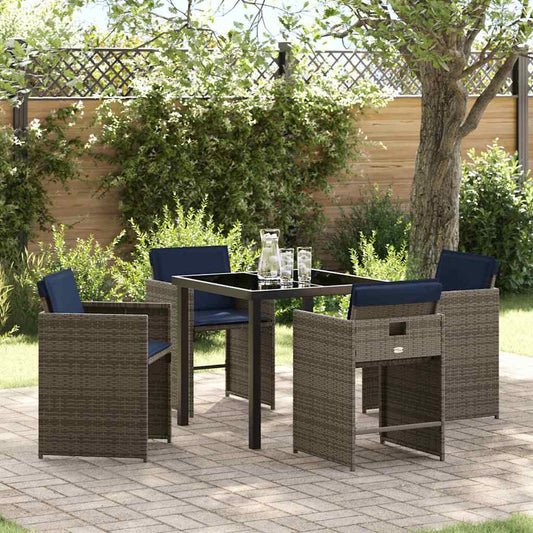 Tuin Eetset met kussen 5 pcs Grijs Poly riet
