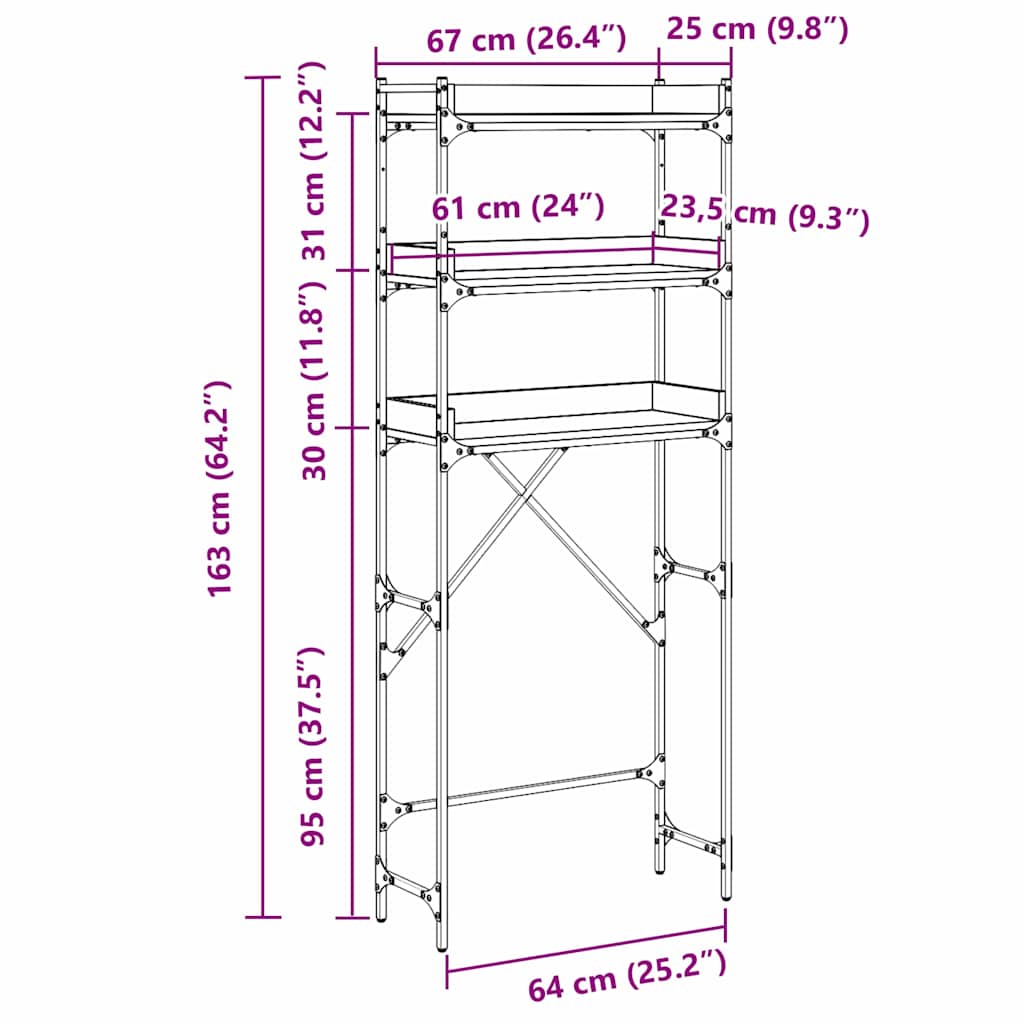 Wasmachineplank Oud hout 67 x 25 x 163 cm Bewerkt hout