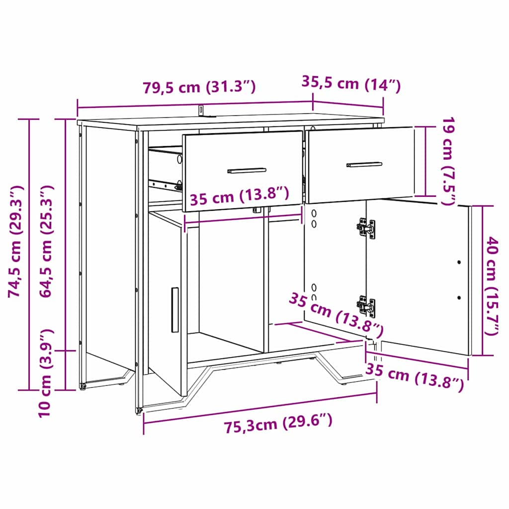 Dressoir Zwart eiken 79.5 x 35.5 x 74.5 cm Bewerkt hout